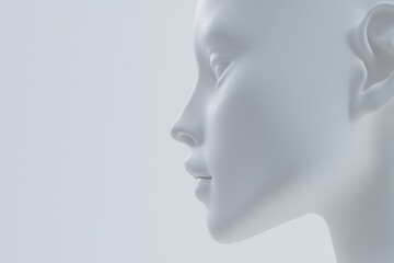 Obraz premium Minimal white female mannequin head in profile view on neutral background representing fashion display, sculpture art, beauty concept, and product presentation, Generative AI