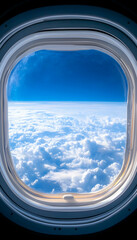 Fototapeta premium Airplane window view cloudscape, flight travel