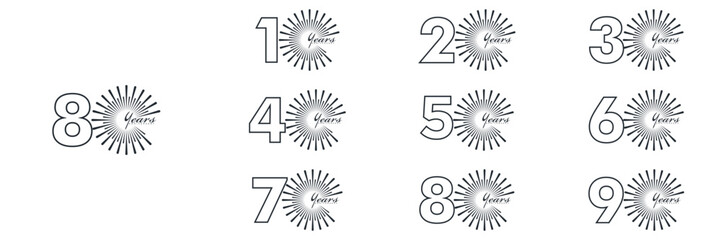 collection numbers Anniversary logo set icon vector design, black and white background