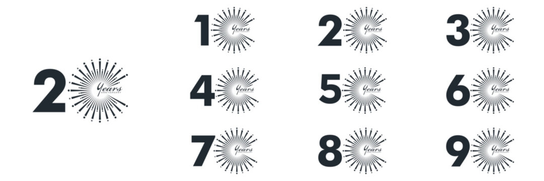 collection numbers Anniversary logo set icon vector design, black and white background