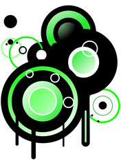 Design abstrait futuriste avec cercles et d&eacute;grad&eacute;s verts fluos - Style Frutiger Aero et Metro