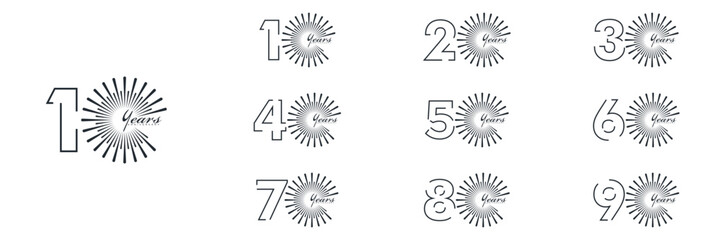 collection numbers Anniversary logo set icon vector design, black and white background