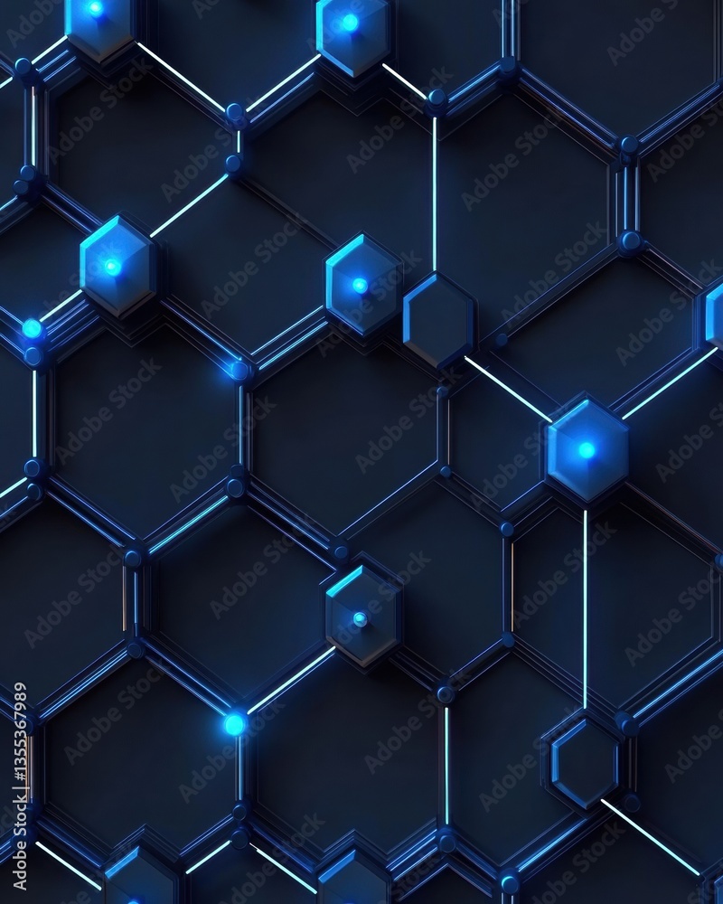 Leinwandbilder High-tech blockchain concept showcasing interconnected network nodes with glowing blue layers in a futuristic digital design Generative AI