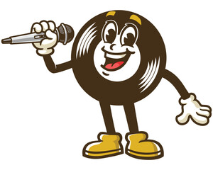 Cartoon character of a vinyl record is singing