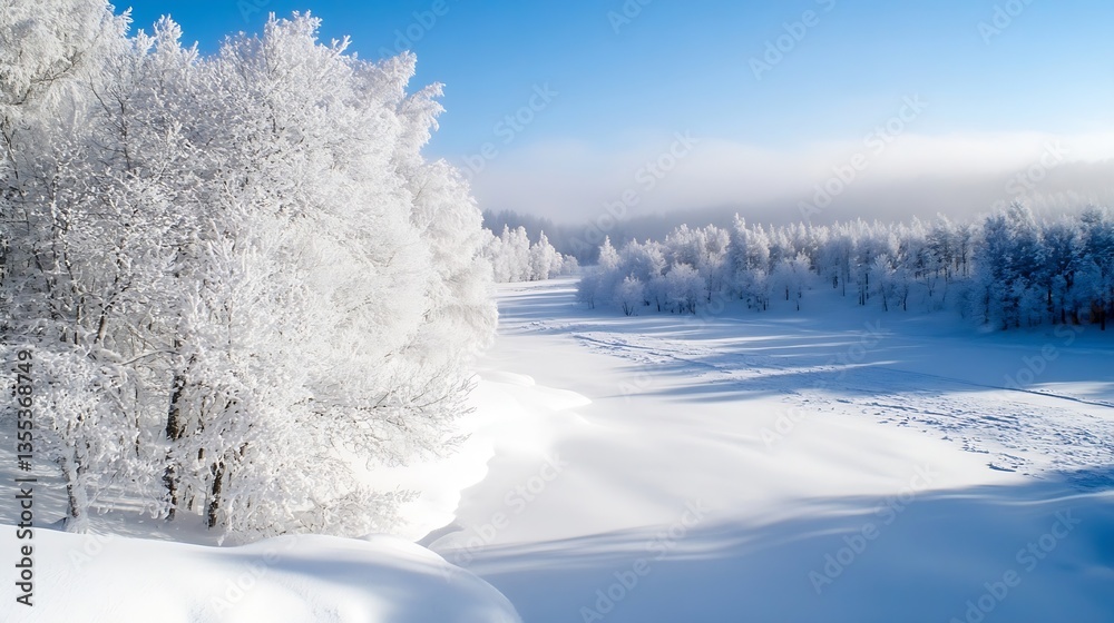 Poster stunning winter landscape showcasing snowcovered trees in a serene frozen environment : generative a