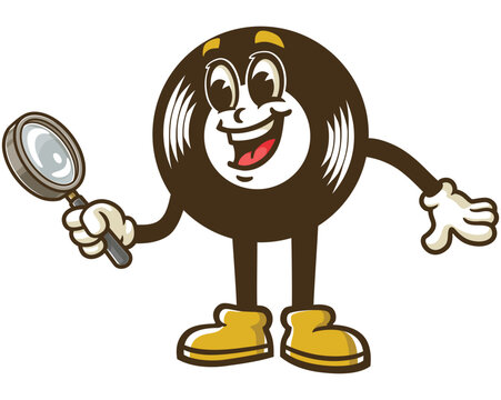 recommend clip art: Cartoon character of a vinyl record holding a magnifying glass