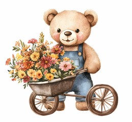 Cute gardener teddy bear clipart