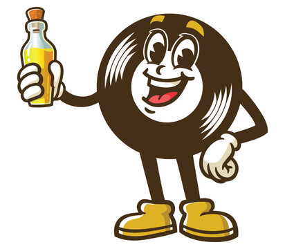 recommend clip art: Cartoon character of  vinyl record holding a bottle of oil