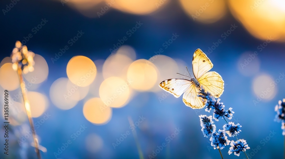 Aufkleber Closeup of a delicate butterfly resting on a flower with a soft bokeh background in a vibrant garden : Generative AI