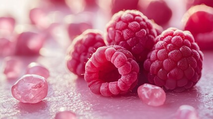 Raspberry with Rose Quartz on a Gently Pink, Soft Focus Background