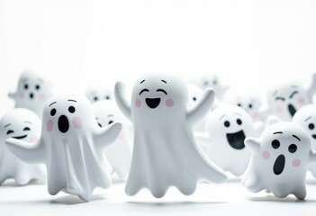Obraz premium A playful group of cute ghost figures celebrating with joyful expressions