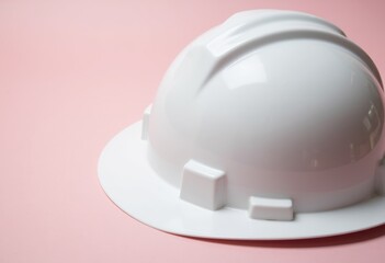 Fototapeta premium A white hard hat placed on a soft pink background for construction themes