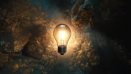 A glowing lightbulb illuminates a dark, textured background with wisps of smoke and a mystical aura. - Powered by Adobe