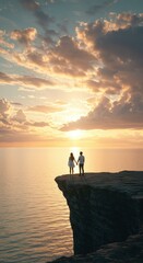 Sunset Romance: A Couple's Silhouette at the Cliff's Edge