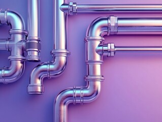 Metallic pipes arranged artistically against a gradient background