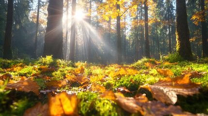 Obraz premium Autumn Sunlight Forest Floor