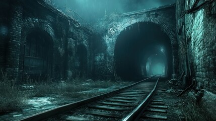 Eerie Night at the Abandoned Train Tunnel