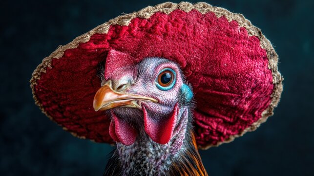 Cinco De Mayo photo of a turkey wearing traditional Mariachi mexican attire. Space for text.