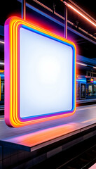 Obraz premium Blank Ad Subway Station Neon Sign