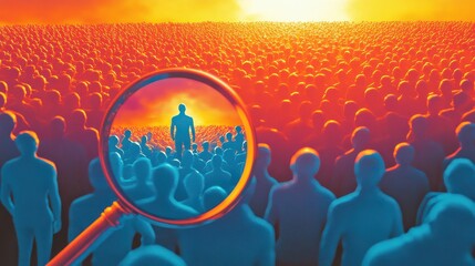 Finding the One Individual Stands Out in a Vast Crowd at Sunset.