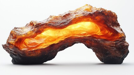 Fototapeta premium Glowing Amber Rock Formation: A 3D Render of an Illuminated Cave