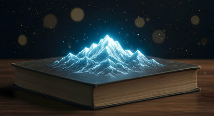 Naklejka premium Glowing Digital Mountain On Antique Book