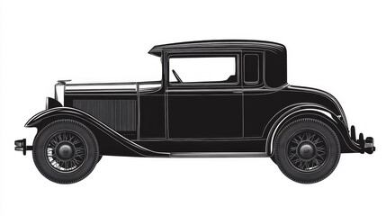 Retro vintage old style car vehicle automobile black silhouette transport antique garage classic auto vector illustration
