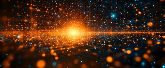 Naklejka premium Abstract Glowing Digital Background With Orange And Blue Bokeh