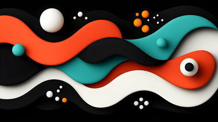 Abstract Colorful Waves Background with 3D Shapes