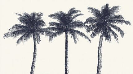Obraz premium Tropical Trio Majestic Palm Trees Against a Serene Sky.