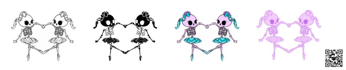 Vector illustration of a Skeleton Ballerina dancing a classical ballet dance, a cute SVG graphic ideal for sublimation print-on-demand (POD) products during the Halloween season.