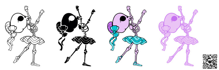 Vector illustration of a Skeleton Ballerina dancing a classical ballet dance, a cute SVG graphic ideal for sublimation print-on-demand (POD) products during the Halloween season. © Colors SVG