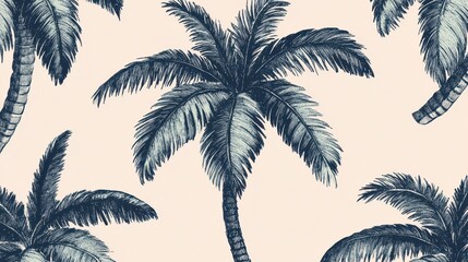 Tropical Paradise Indigo Palm Trees on Pink.