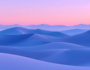 Dreamy Blue Desert Hills Landscape with Soft Pink Sky at Dusk