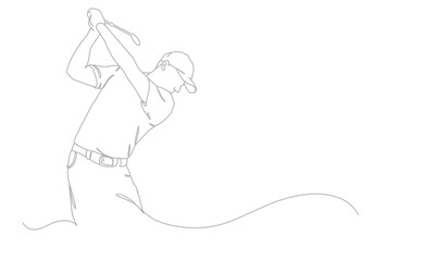 Man Playing Golf Oneline Continuous Single Line Art Editable Line. Single continuous line drawing of young happy golf player swing the golf club.