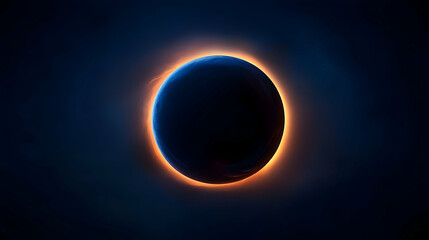 Dark Blue Planet with Glowing Orange Ring in Space