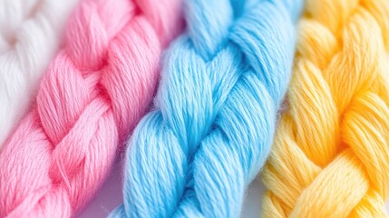 Close-up view of colorful braided yarn