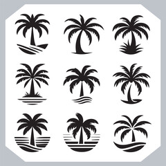 Obraz premium Black Palm Tree Silhouettes Coconut Tree Vector Graphics for Digital and Print Design