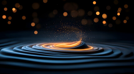 Obraz premium Abstract Dark Blue Background with Glowing Orange Particles and Waves