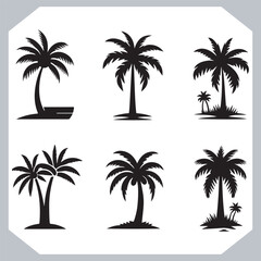 Professional Palm Trees Silhouette and Coconut Tree Vector Logos Black Simple Designs