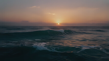 Fototapeta premium Soft Flowing Ocean Sunset with Gentle Waves