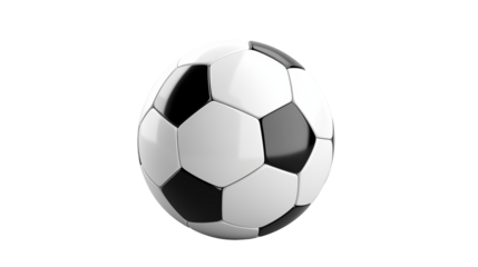 A close up shot of a black and white soccer ball isolated against a black background viewisolated on transparent background	