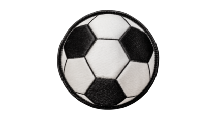 A close up shot of a soccer ball with black and white panels on a black background space around itisolated on transparent background