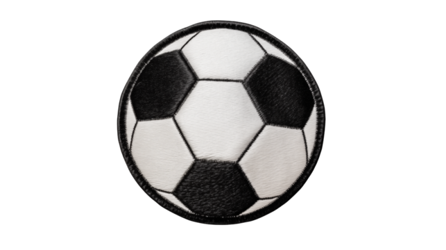 A close up shot of a soccer ball with black and white panels on a black background space around itisolated on transparent background	