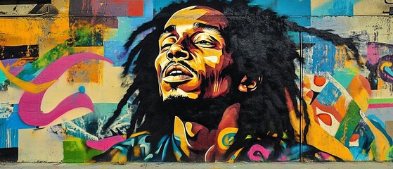 Obraz premium Colorful mural shows intense, thoughtful man.