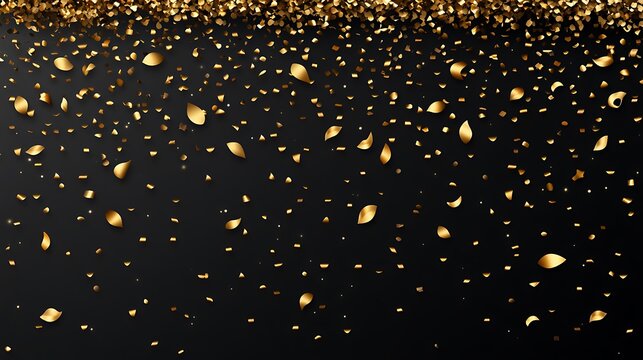 Falling golden confetti pieces against a dark black background illustration