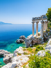 Fototapeta premium Coastal Ruins Temple overlooking turquoise sea