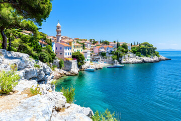 Coastal Town, Cliffside View, Sunny Day