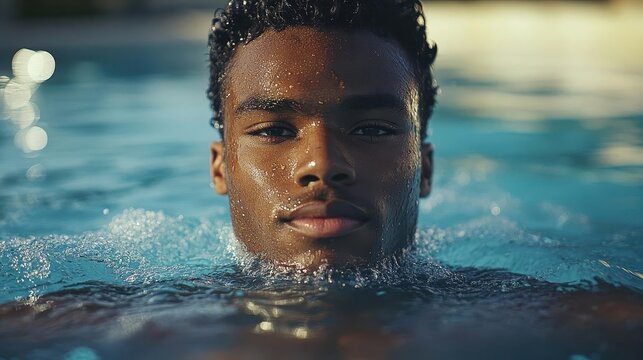 A man swimming laps in an outdoor pool with a focus on fitness, Swimming, Refreshing and active
