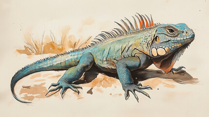 Naklejka premium Iguana lizard reptile isolated vector illustration.